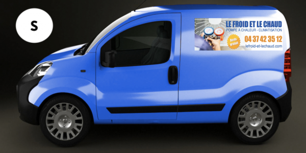 kangoo utilitaire bleu avec publicité autocollant adhesif