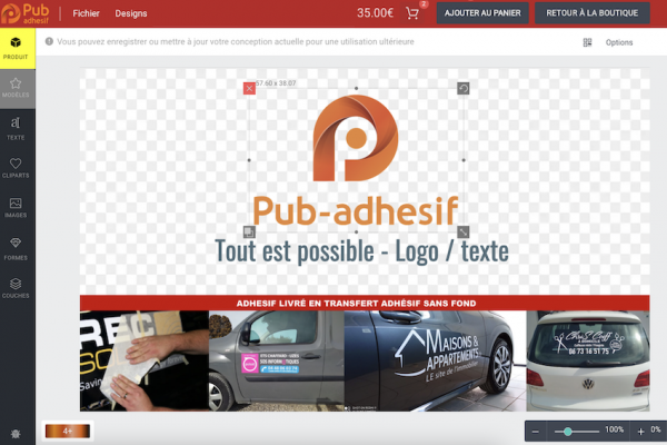 création graphique en ligne pour adhésif découpé à la forme