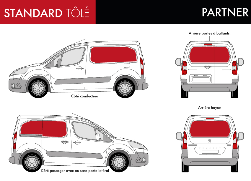 Element Tappetini Gomma TPE Su Misura Per Peugeot Partner (06/2008+) - Set 4 Pezzi Antiscivolo, Inodori